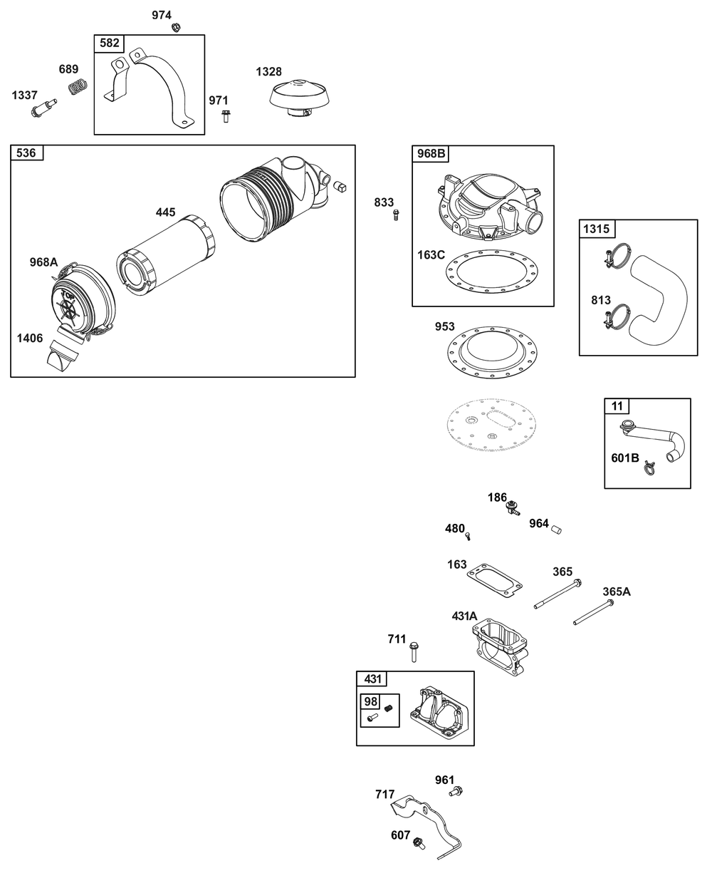 Air Cleaner Group Diagram and Parts List for 386447-0469-B5 200000 - 399999 Briggs and Stratton Engine